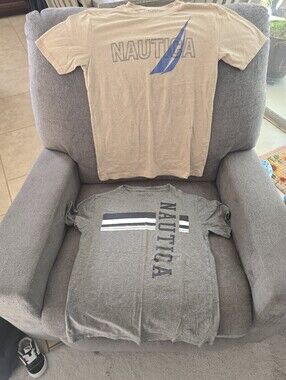 Nautica Tan T-Shirt with Blue Sail Logo
